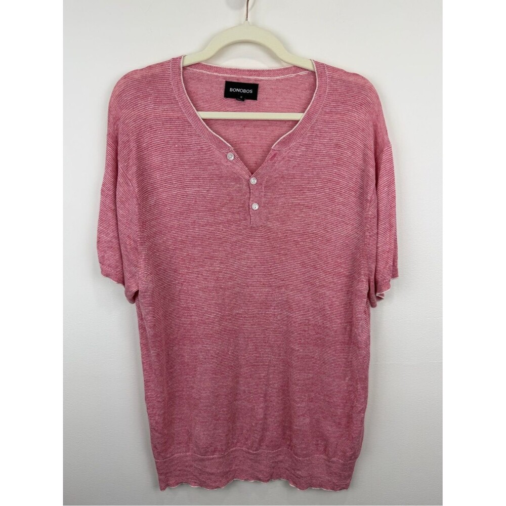 Bonobos 100% Linen Henley Sweater Tee Pink Medium